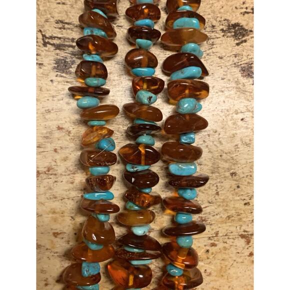 Jay King Necklace Sterling Silver, Amber & Turquoise 3 Strand Graduating by DTR - Picture 5 of 9